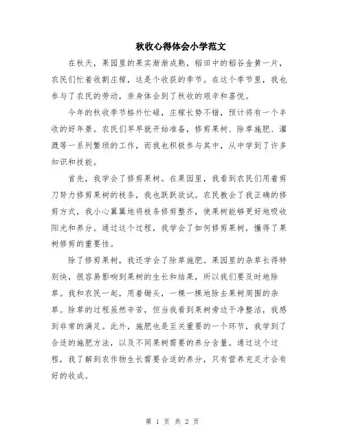 秋收心得体会小学范文