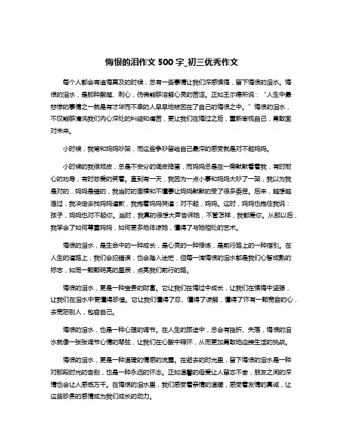 悔恨的泪作文500字_初三优秀作文