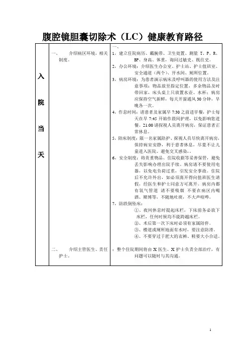 腹腔镜胆囊切除术(LC)健康教育路径