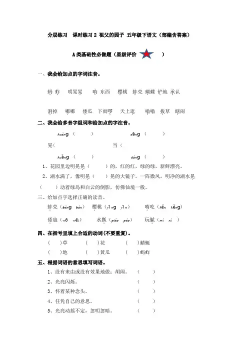 分层练习  课时练习2 祖父的园子 五年级下语文(部编含答案)