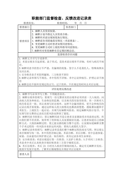 职能部门监督检查(麻醉)