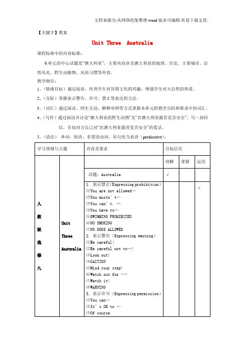 【教案】人教版高中英语选修9Unit3Australiaword单元教案