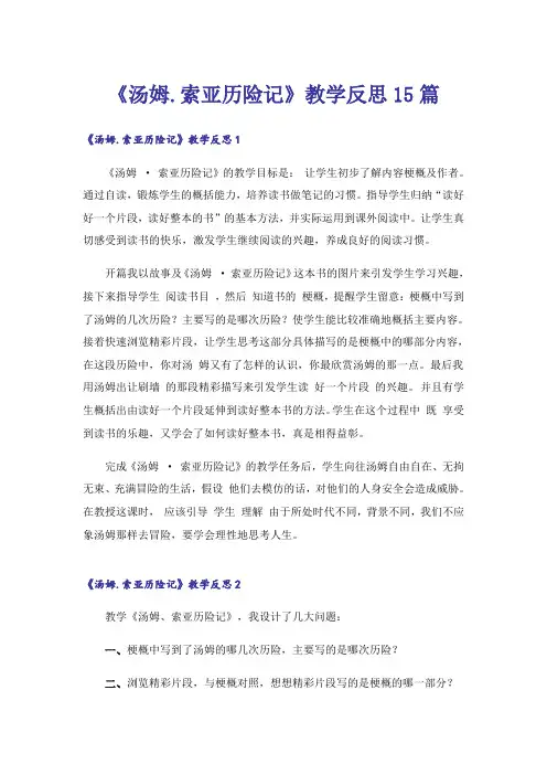 《汤姆.索亚历险记》教学反思15篇
