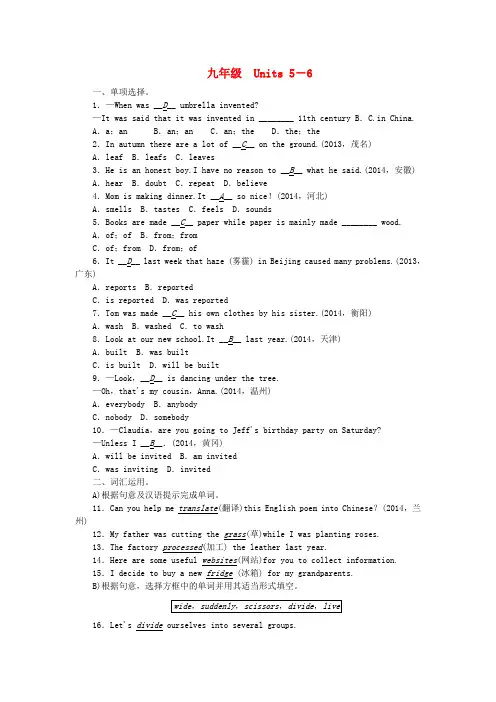 【聚焦中考】中考英语总复习 第17讲 九年级 units5-6考点跟踪突破 人教新目标版