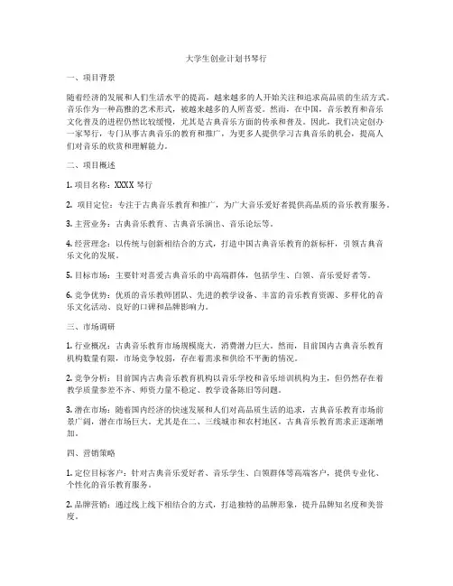 大学生创业计划书琴行
