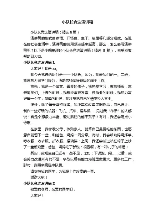 小队长竞选演讲稿（精选8篇）