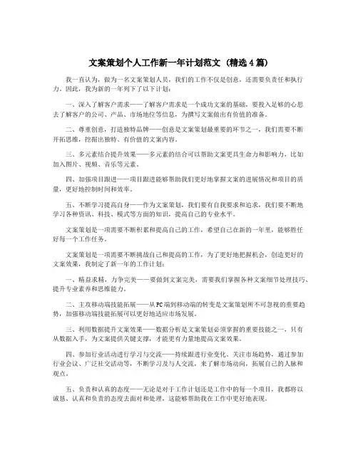 文案策划个人工作新一年计划范文 (精选4篇)