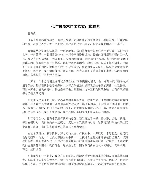 七年级期末作文范文：我和你