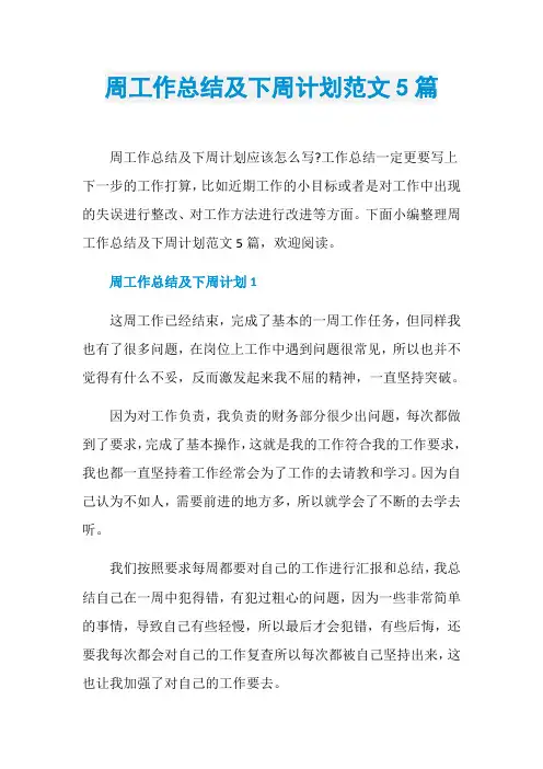 周工作总结及下周计划范文5篇