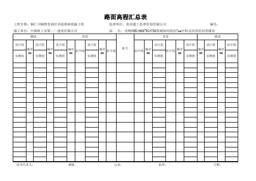 路面高程汇总 表