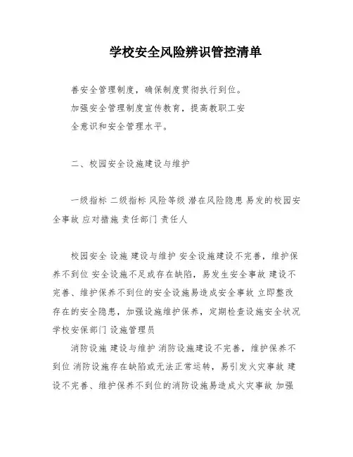 学校安全风险辨识管控清单