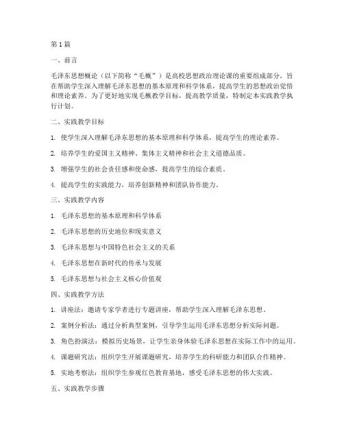 毛概实践教学的执行计划(3篇)