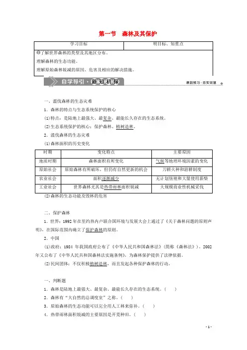 高中地理第四章生态环境保护第一节森林及其保护学案新人教版选修6
