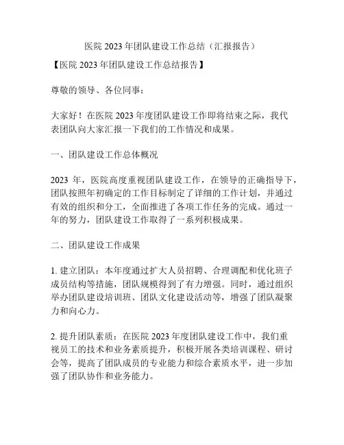 医院2023年团队建设工作总结(汇报报告)