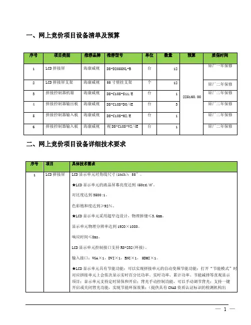 网上竞价项目设备清单及预算