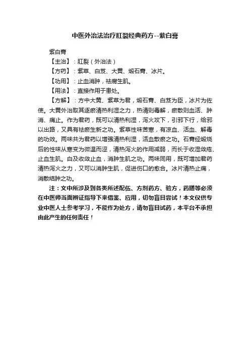 中医外治法治疗肛裂经典药方--紫白膏