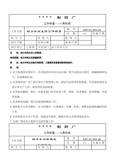 (GMP资料) 动力车间工作职责