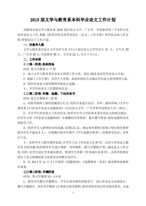 2015届毕业论文计划