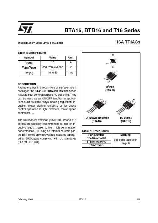 BTA16中文资料_数据手册_参数