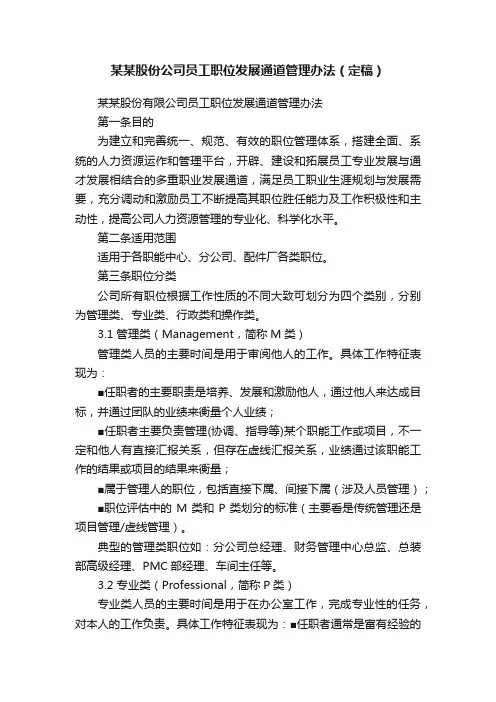 某某股份公司员工职位发展通道管理办法（定稿）