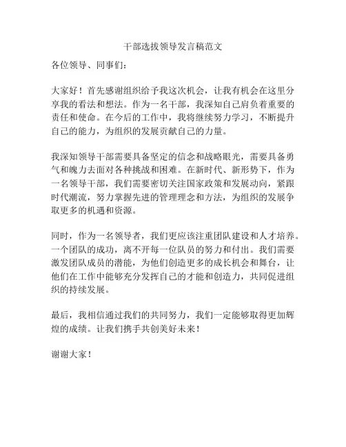 干部选拔领导发言稿范文