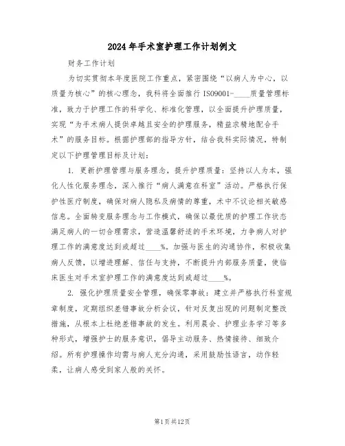 2024年手术室护理工作计划例文（五篇）