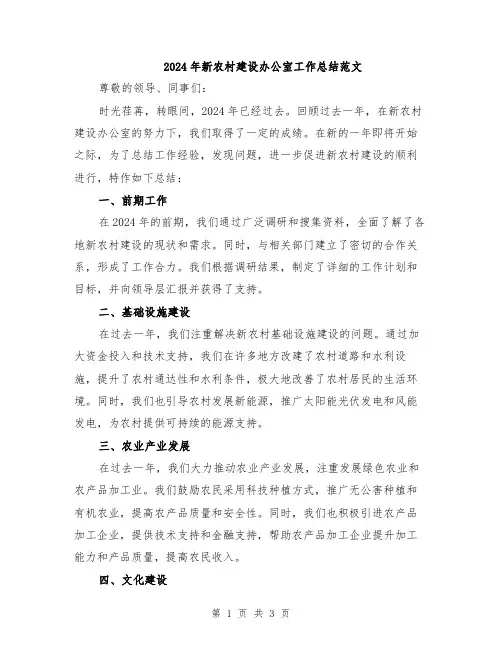 2024年新农村建设办公室工作总结范文