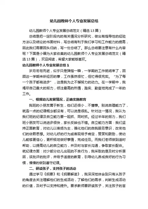 幼儿园教师个人专业发展总结
