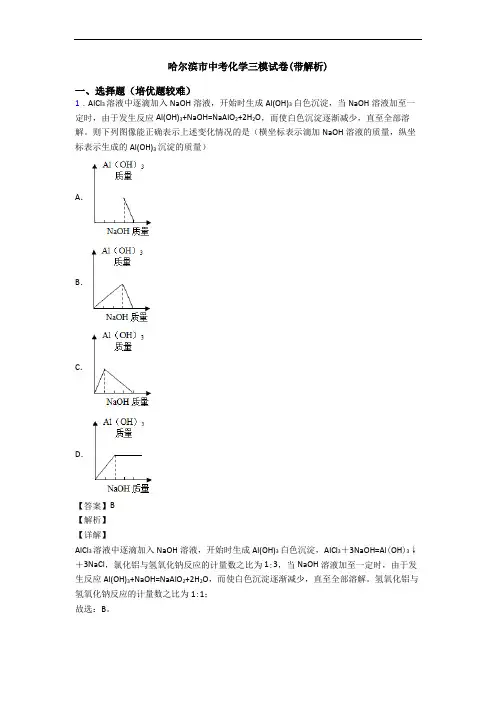 哈尔滨市中考化学三模试卷(带解析)