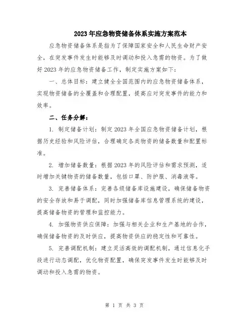 2023年应急物资储备体系实施方案范本