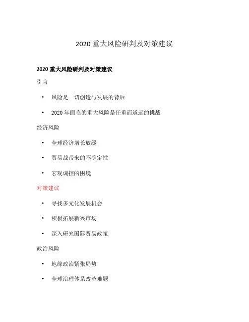 2020重大风险研判及对策建议