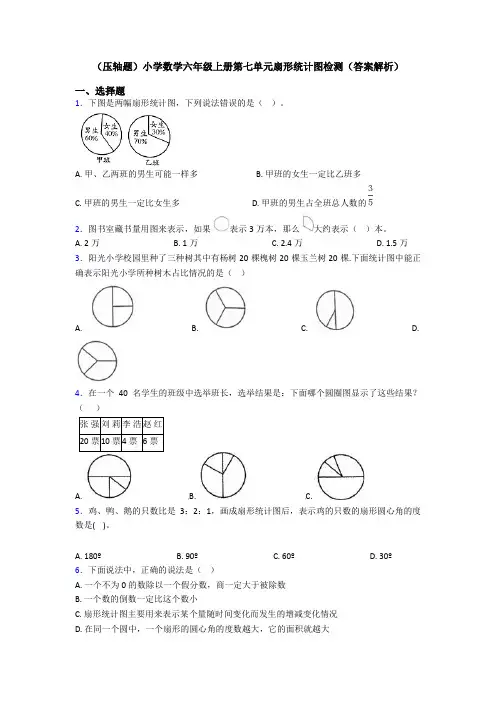 (压轴题)小学数学六年级上册第七单元扇形统计图检测(答案解析)