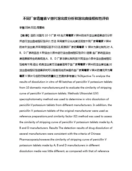 不同厂家青霉素Ⅴ钾片溶出度分析和溶出曲线相似性评价