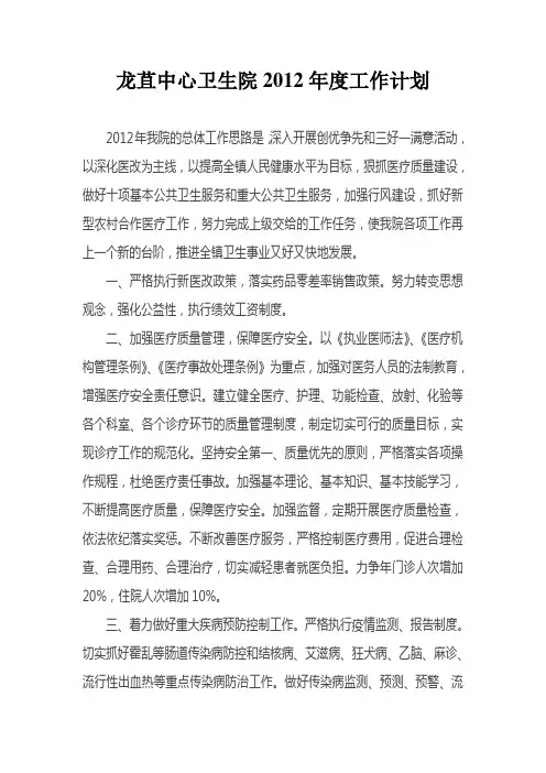 龙苴中心卫生院2012年度工作计划