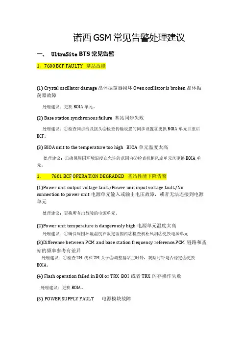 诺西GSM基站常见告警及处理建议