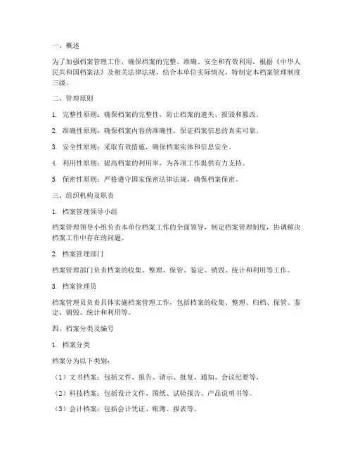 档案管理制度三级