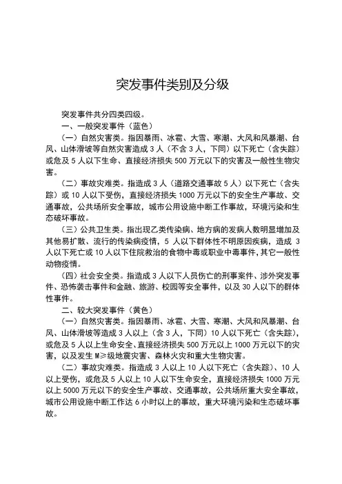 突发事件类别及分级