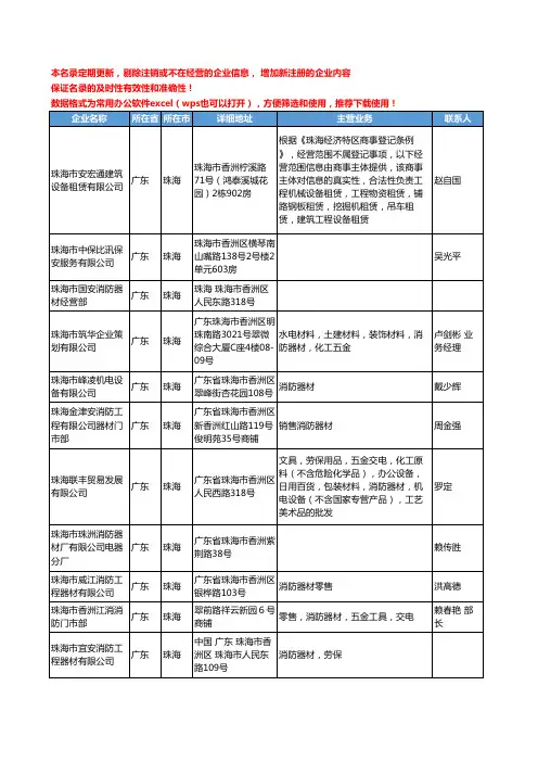 2020新版广东省珠海消防器材工商企业公司名录名单黄页联系方式大全91家