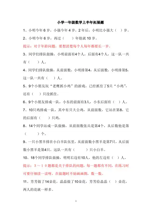 小学一年级数学上册拓展题(大全)