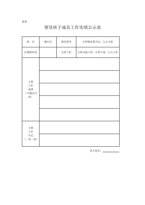 领导班子成员近两年工作实绩公示表)