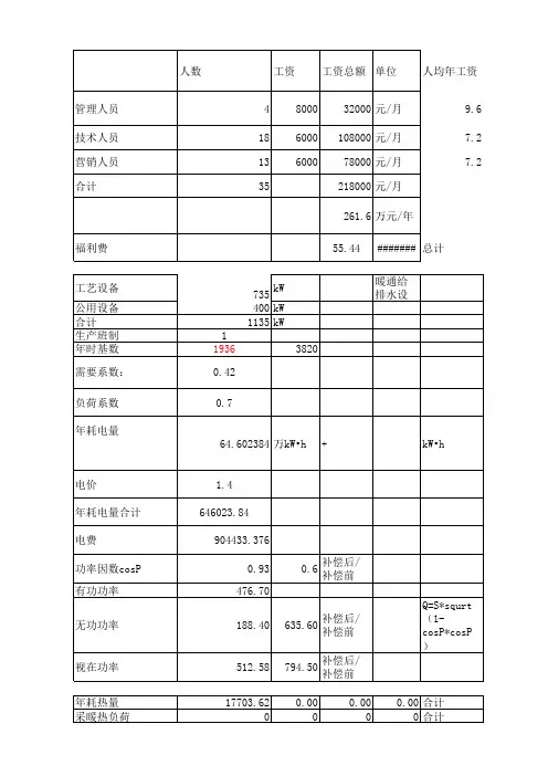 可行性研究财务分析表格-完整版带公式-技术经济管理人员必备