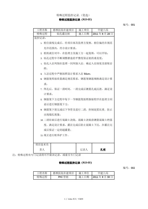特殊过程监控记录甄选范文.