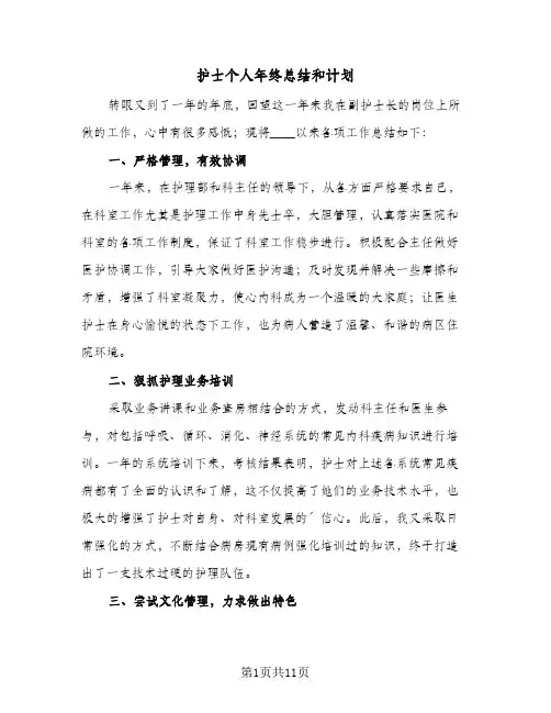 2024年护士个人年终总结和计划（5篇）