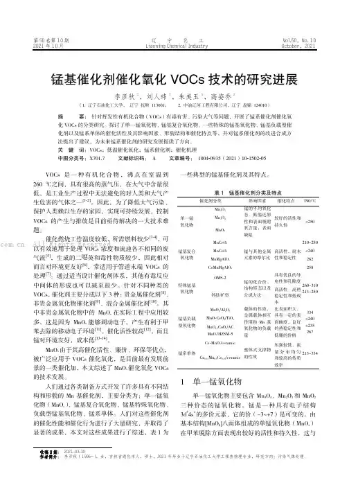 锰基催化剂催化氧化VOCs技术的研究进展