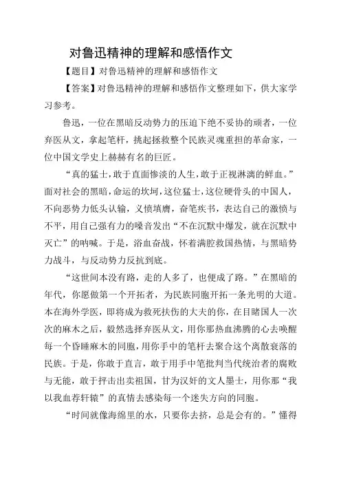 对鲁迅精神的理解和感悟作文