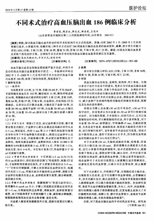 不同术式治疗高血压脑出血186例临床分析