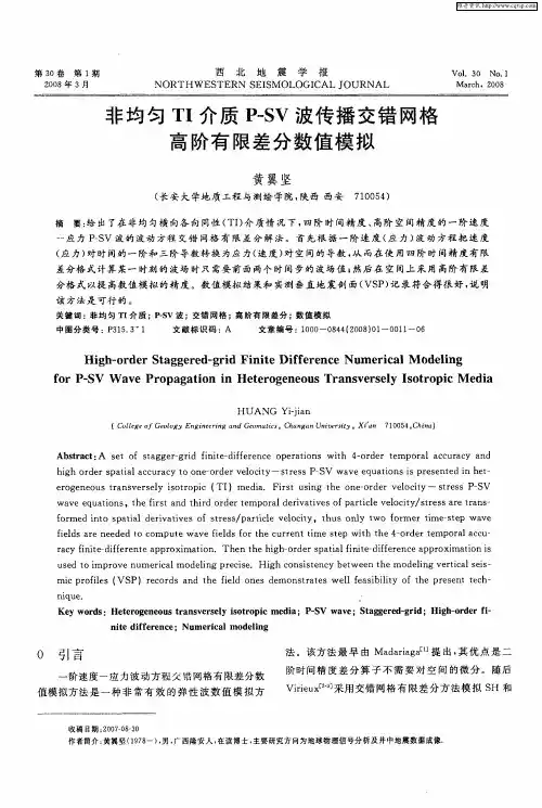 非均匀TI介质P-SV波传播交错网格高阶有限差分数值模拟