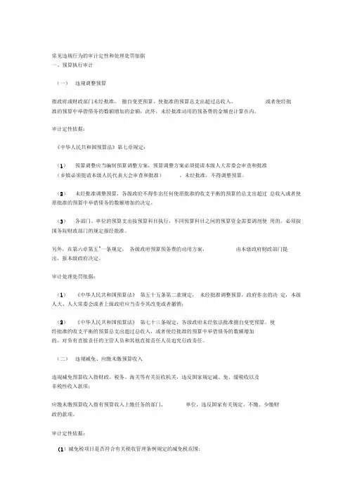 常见违规行为的审计定性和处理处罚依据