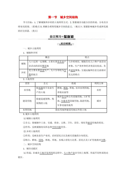 2019_2020学年新教材高中地理第2章城镇和乡村第1节城乡空间结构学案湘教版必修第二册