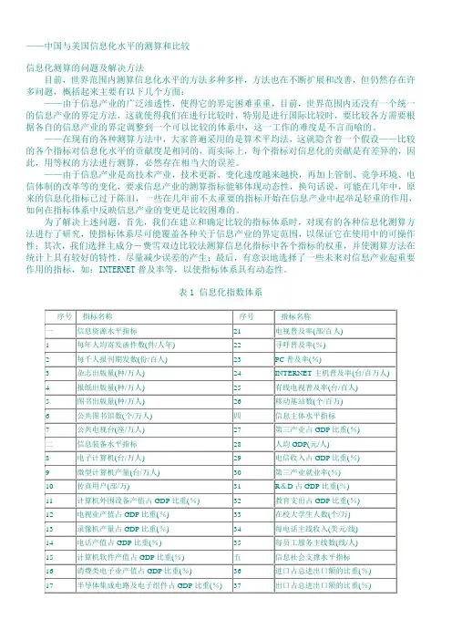 ——中国与美国信息化水平的测算和比较